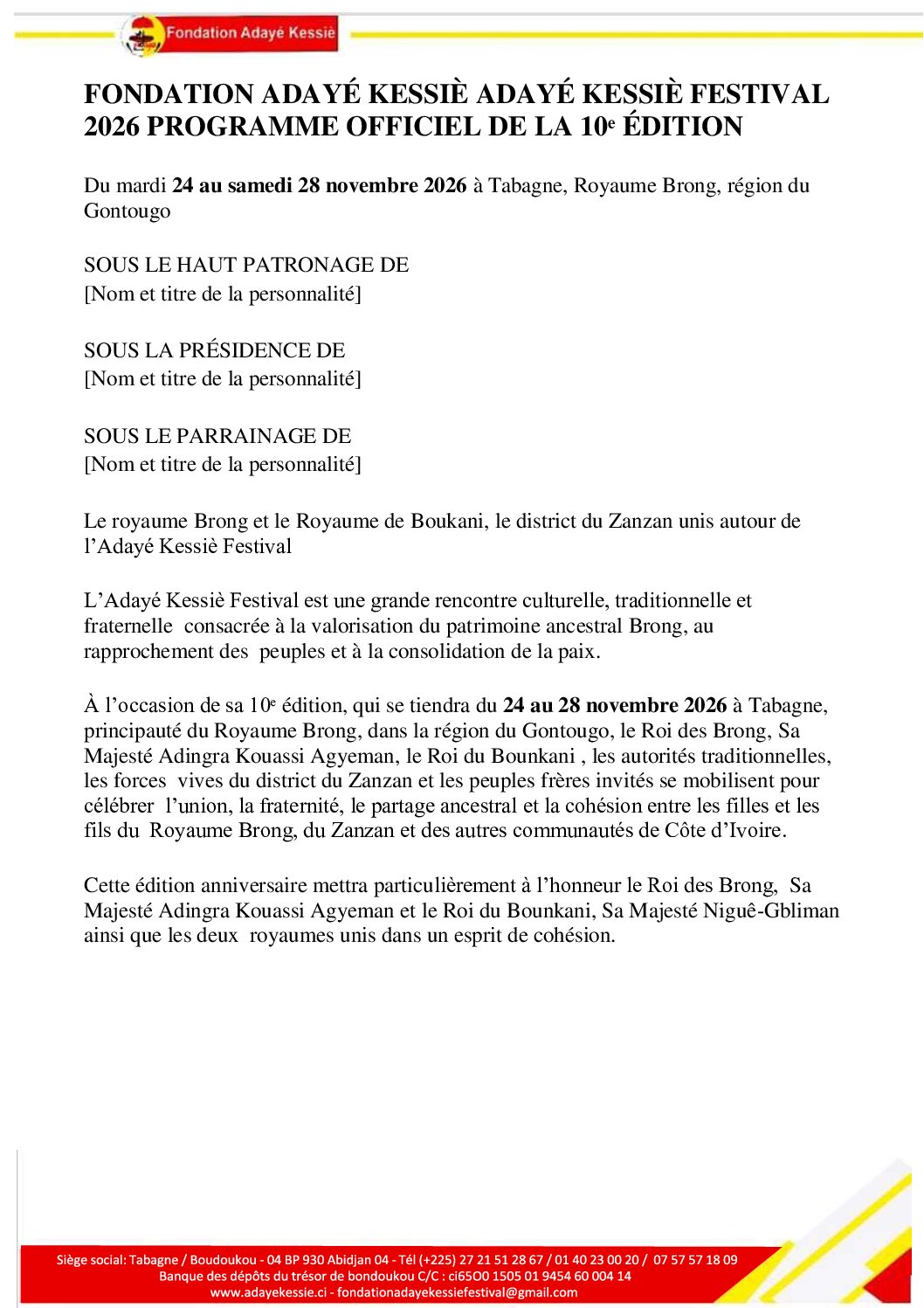 PROGRAMME OFFICIEL DE LA 10ème ÉDITION